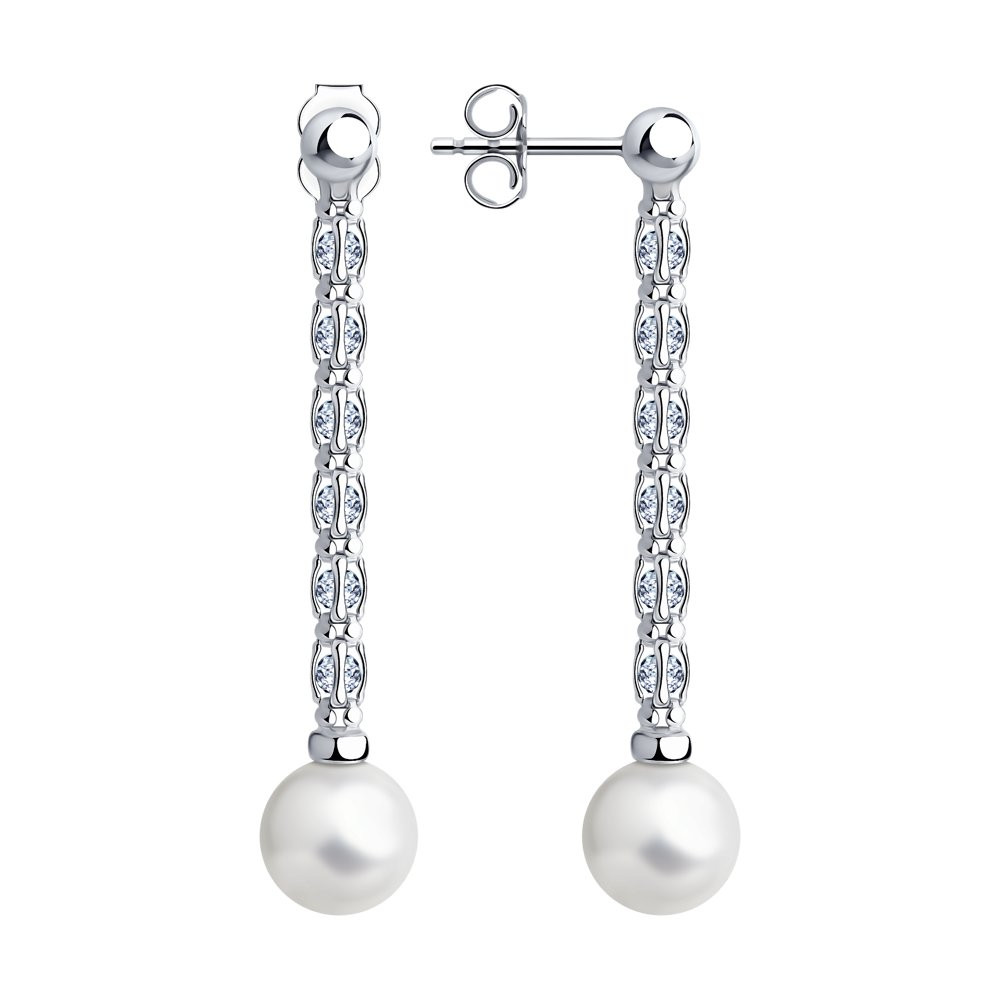 Серьги из серебра с жемчугом и фианитами | SOKOLOV