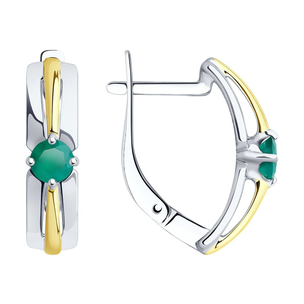 Серьги из золочёного серебра с золочением и родированием с агатами | SOKOLOV