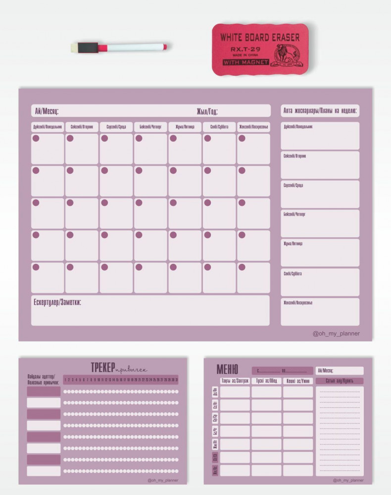 Набор магнитных планеров с маркером и губкой | Oh My Planner
