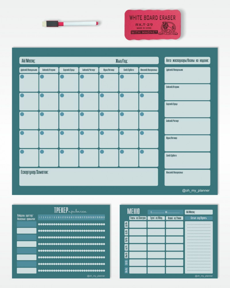 Набор магнитных планеров с маркером и губкой | Oh My Planner
