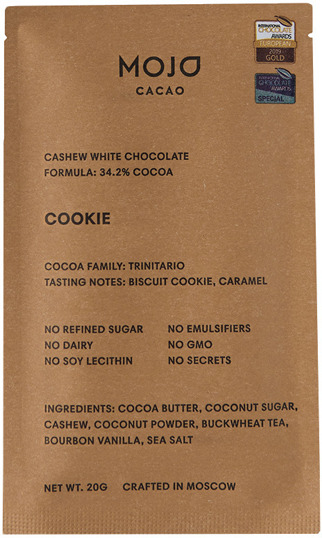 Шоколад белый с гречишным чаем «Cookie» | Mojo Cacao