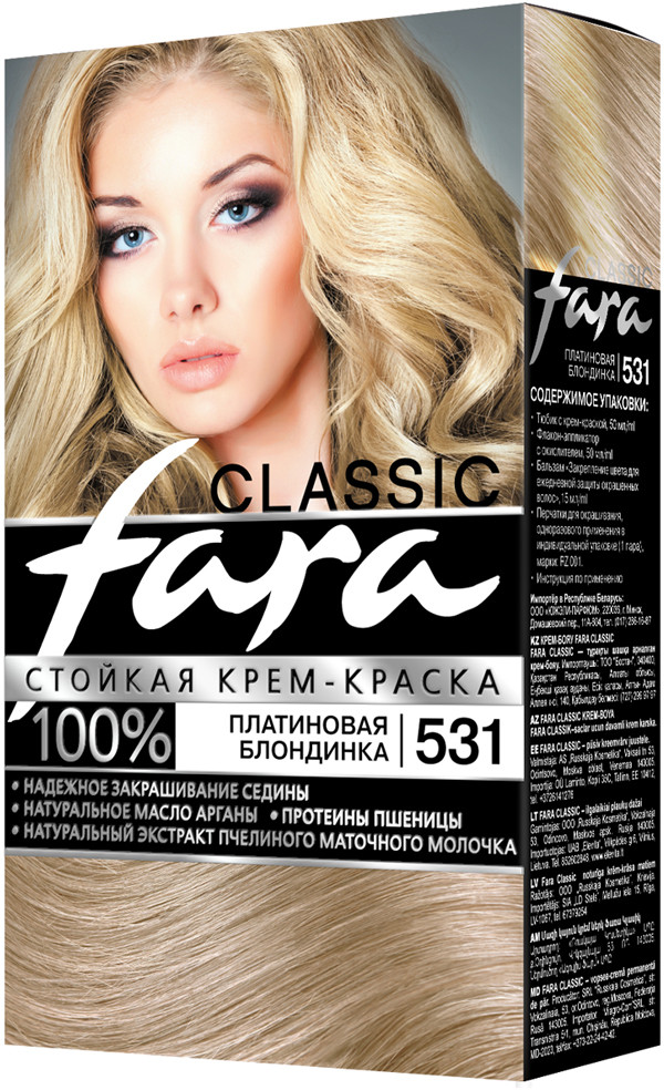 Крем-краска для волос, оттенок 531 Платиновая блондинка | Classic | Fara