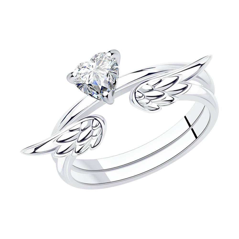 Кольцо из серебра с родированием и фианитом | SOKOLOV