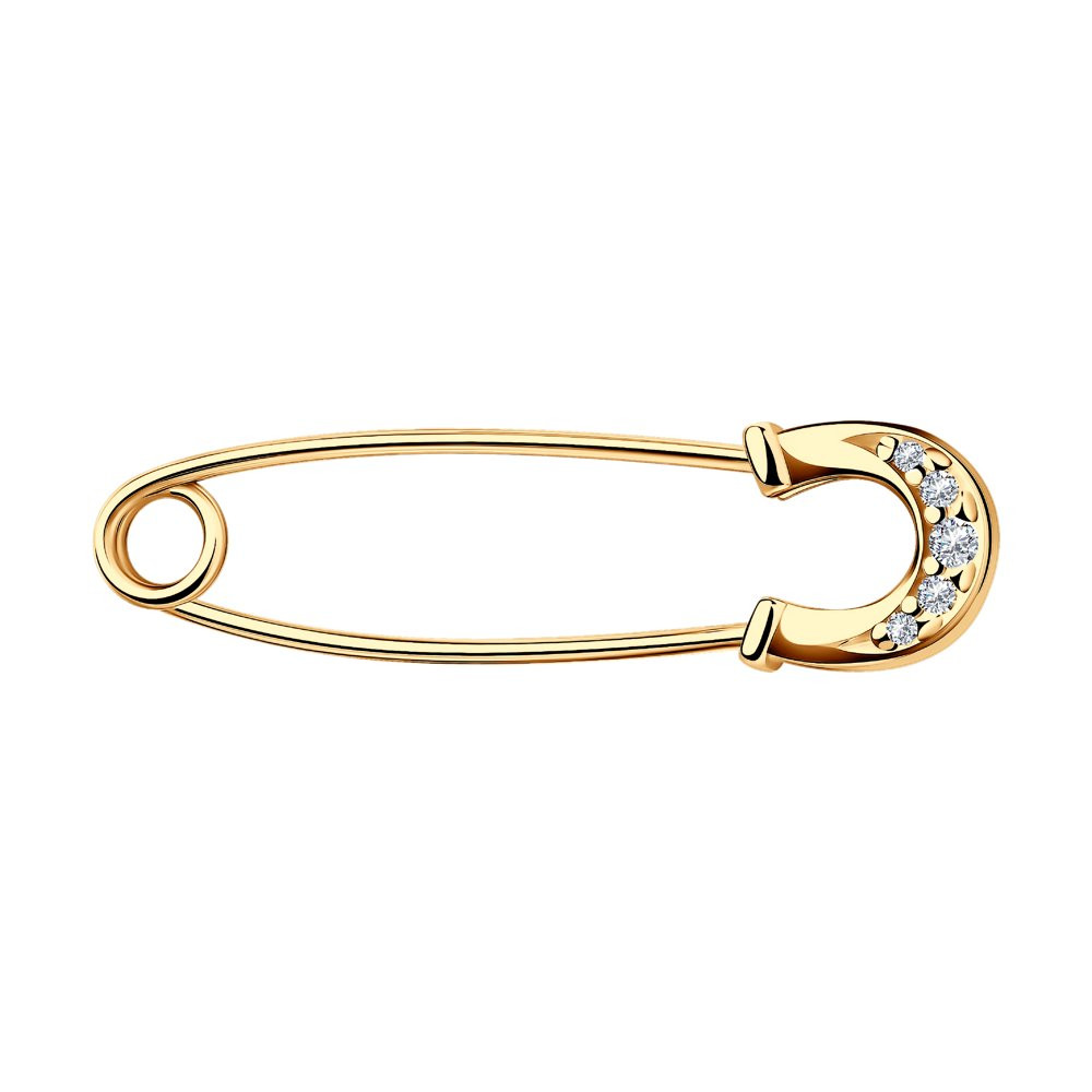 Брошь из золоченого серебра с фианитами | SOKOLOV