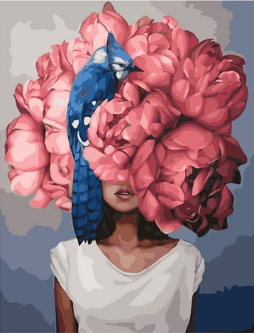 Картина по номерам «Синяя птица в пионах» | Paintboy