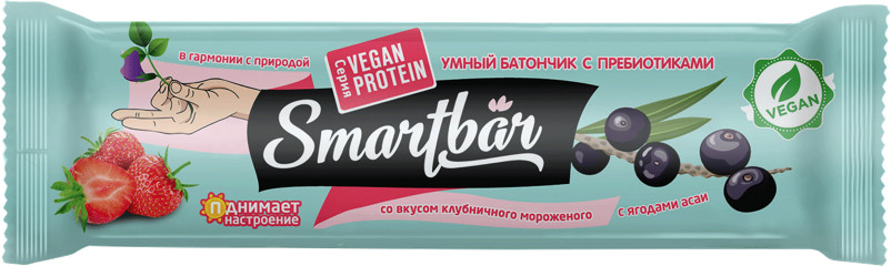 Батончик злаковый «Клубничное мороженое» | Vegan Protein | Smartbar