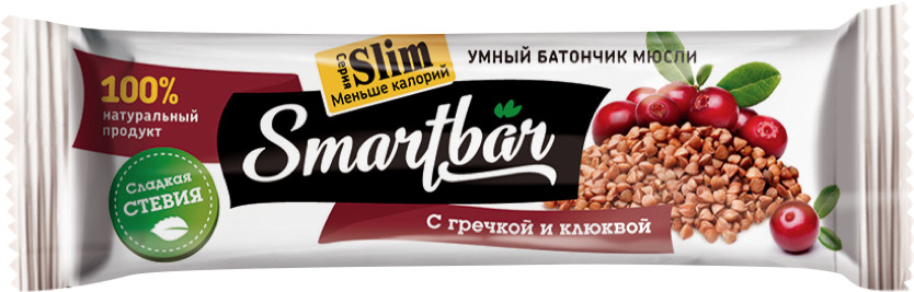 Батончик злаковый «С гречкой и клюквой» | Slim | Smartbar