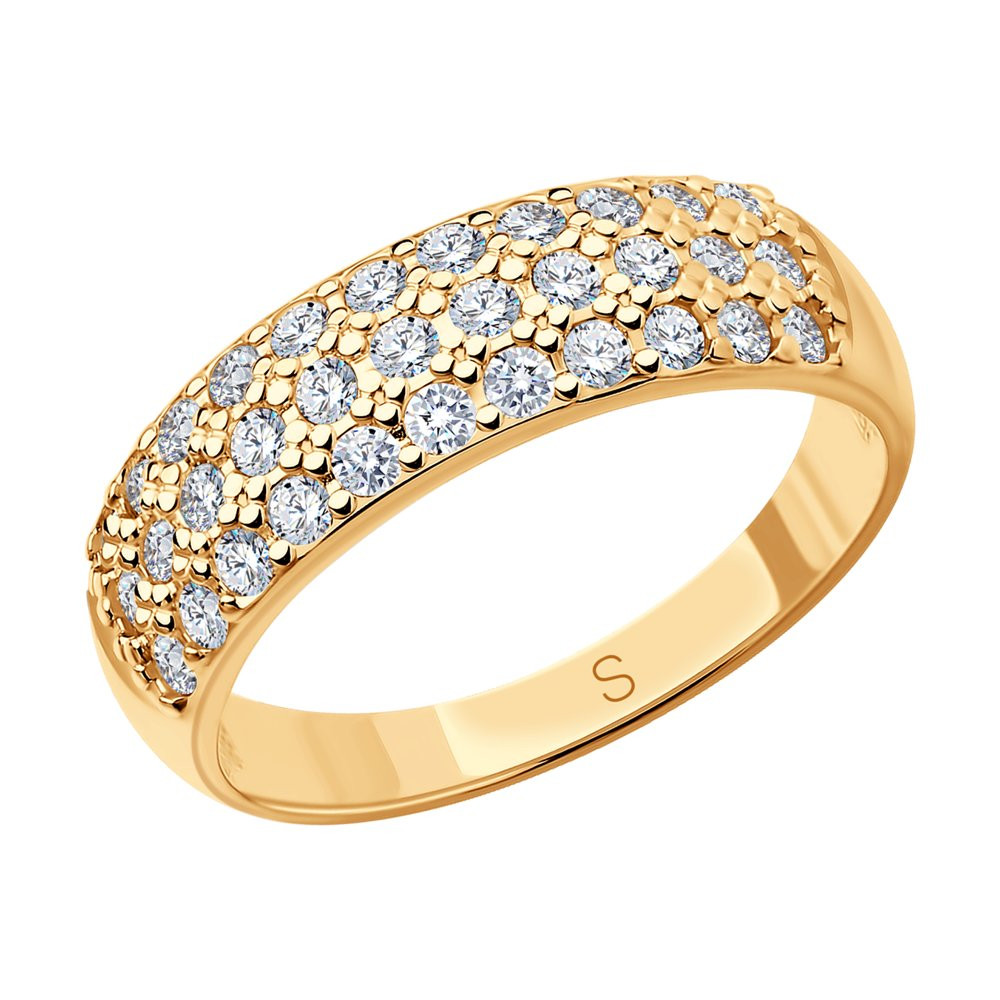 Кольцо из золочёного серебра с фианитами | SOKOLOV