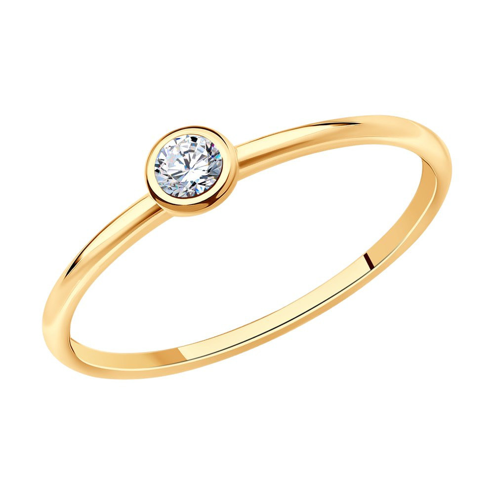 Кольцо помолвочное из золочёного серебра с фианитом | SOKOLOV