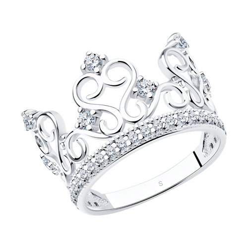 Кольцо из серебра с фианитами «Корона» | SOKOLOV