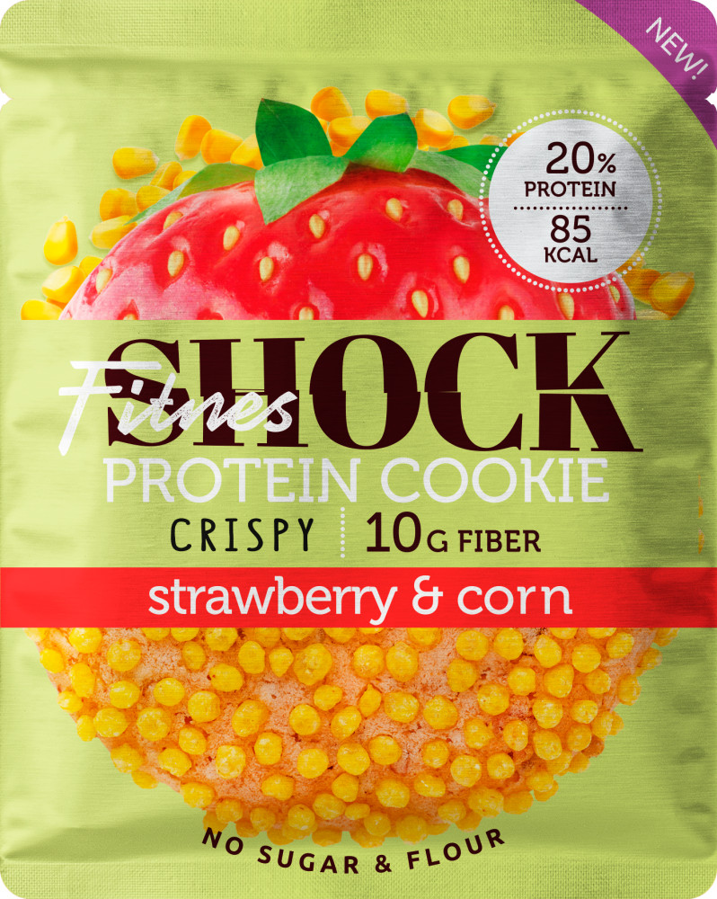 Печенье протеиновое «Клубника и кукуруза» | Crispy | FitnesShock