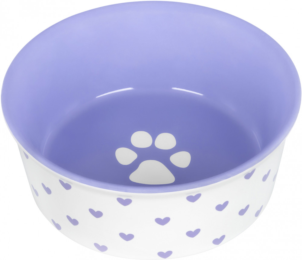 Миска для домашних питомцев «Лапка на сиреневом и сердечки» | Elan Gallery