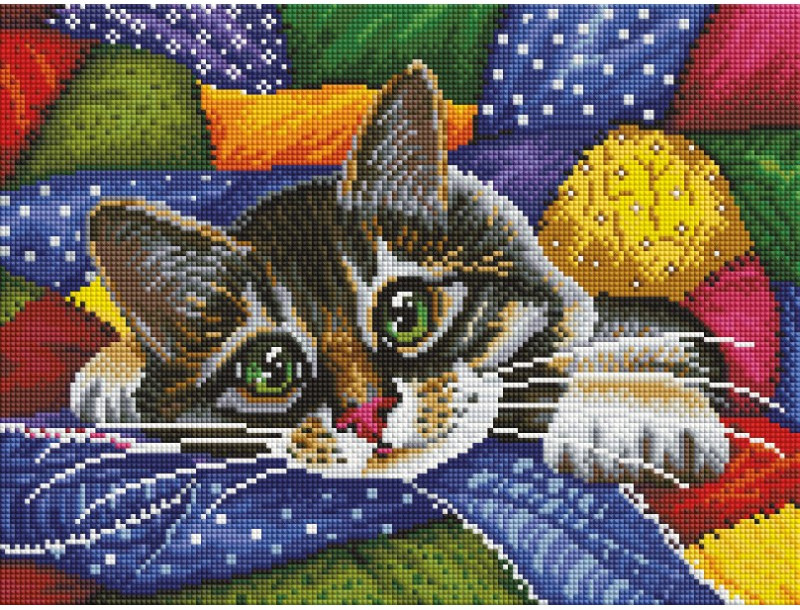 Мозаика алмазная «Котик в лоскутках» | Белоснежка
