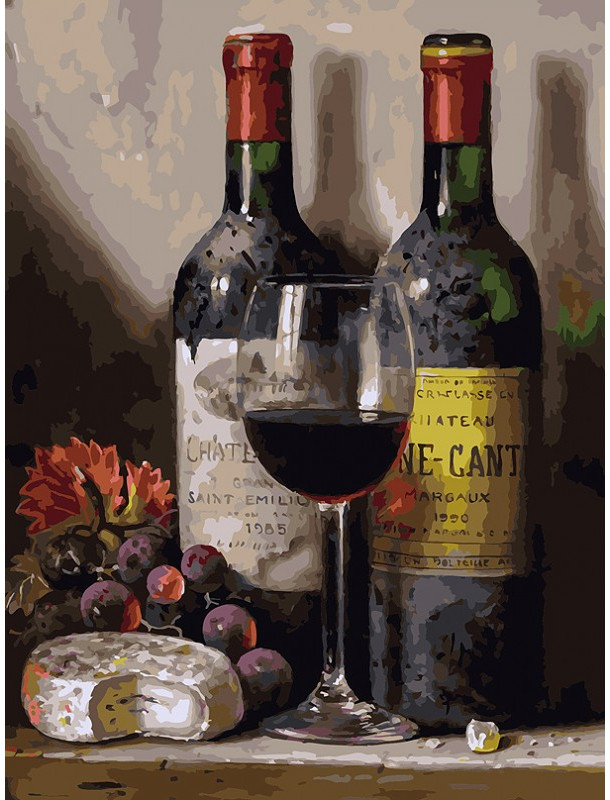 Картина по номерам «Вино, сыр и виноград» | Натюрморты | Белоснежка