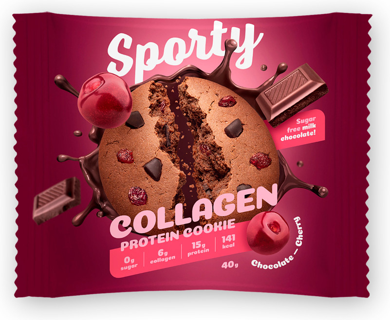 Печенье протеиновое с коллагеном «Шоколад-вишня» | COLLAGEN | Sporty