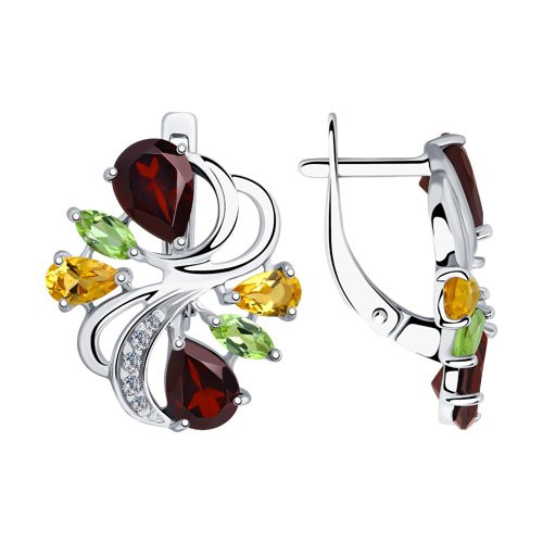 Серьги из серебра с миксом камней | SOKOLOV