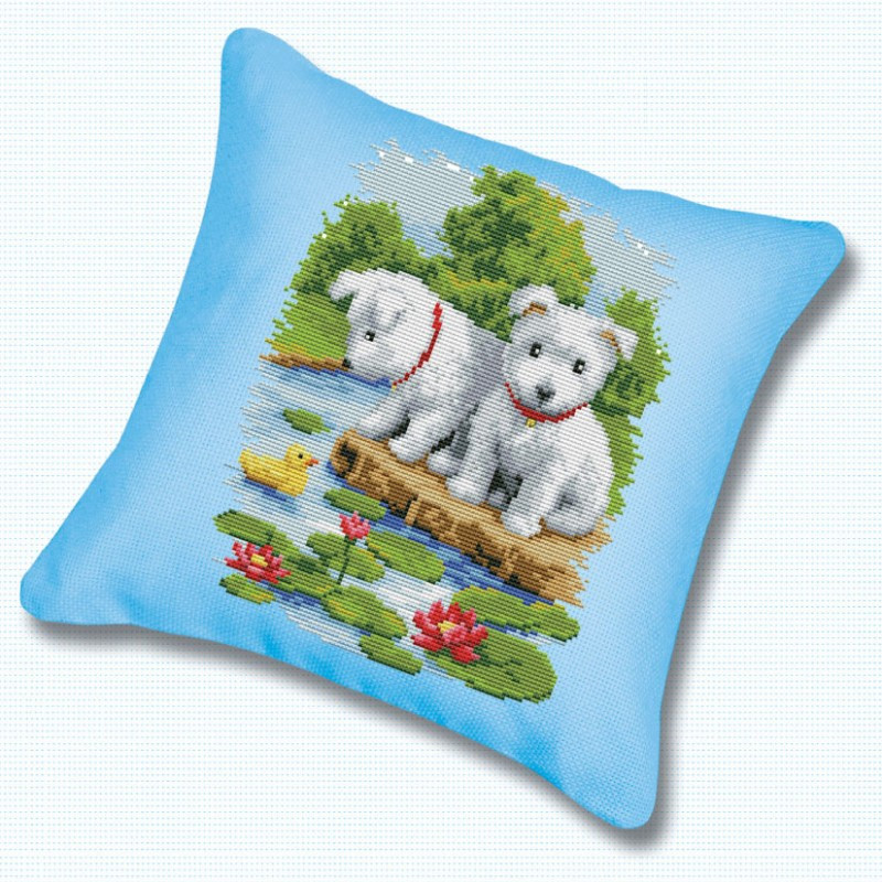 Набор для вышивания подушки «Два щенка» | Белоснежка