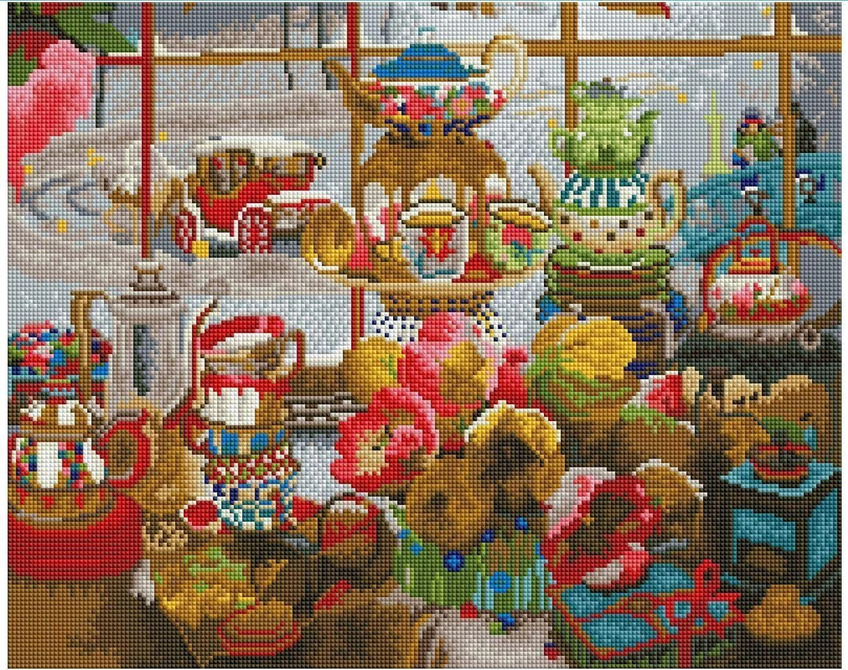 Мозаика алмазная «Чаепитие в зимний день» | Paintboy