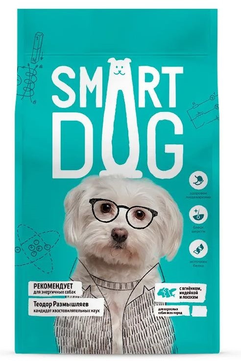Корм для взрослых собак с ягнёнком, лососем, индейкой | Smart Dog