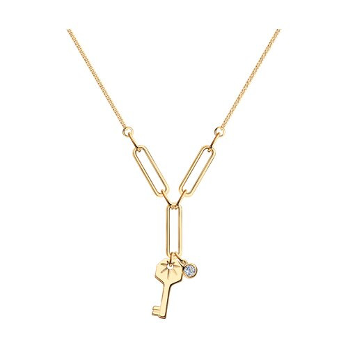 Колье из золочёного серебра с фианитом | SOKOLOV