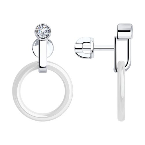 Серьги из серебра с керамическими вставками и фианитами | Diamant