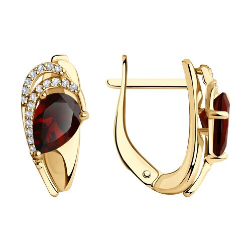 Серьги из золоченого серебра с гранатами