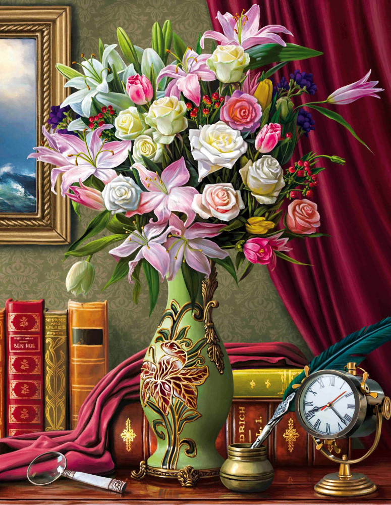 Холст с красками «Букет на столе» | Рыжий кот