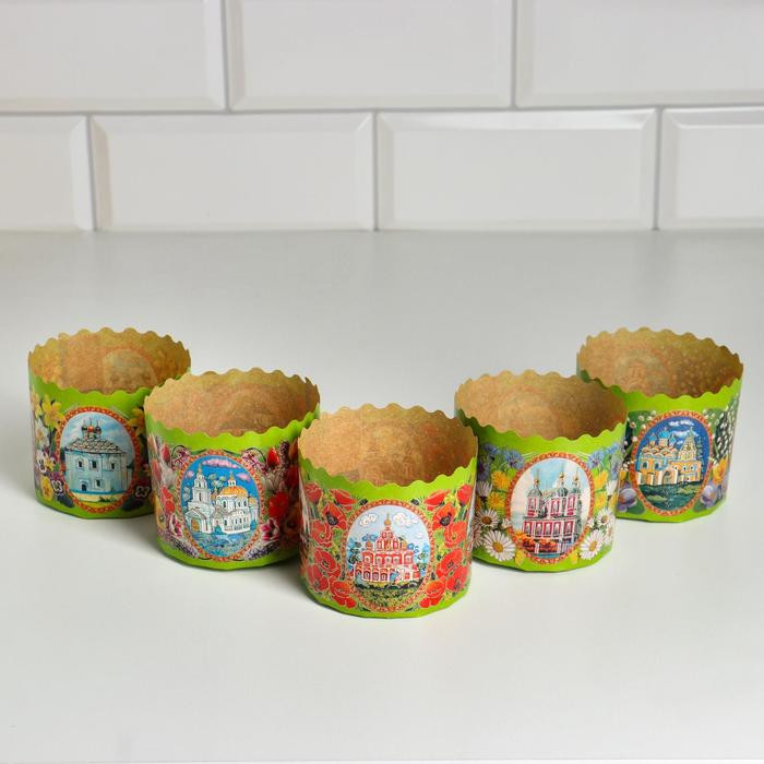 Форма бумажная для маффинов и куличей «Храмы и цветы» | Пасха | Деко-про