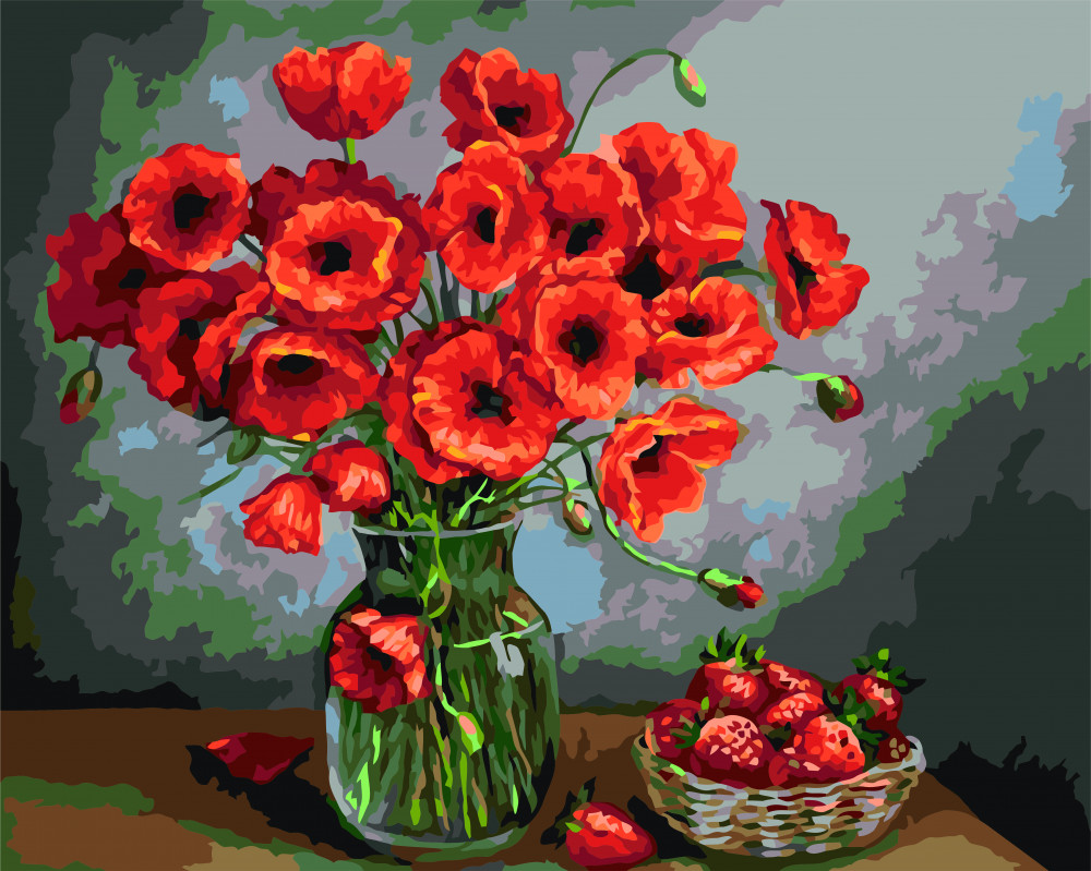 Картина по номерам «Маки и клубника. Когай Ж.» | Русская живопись