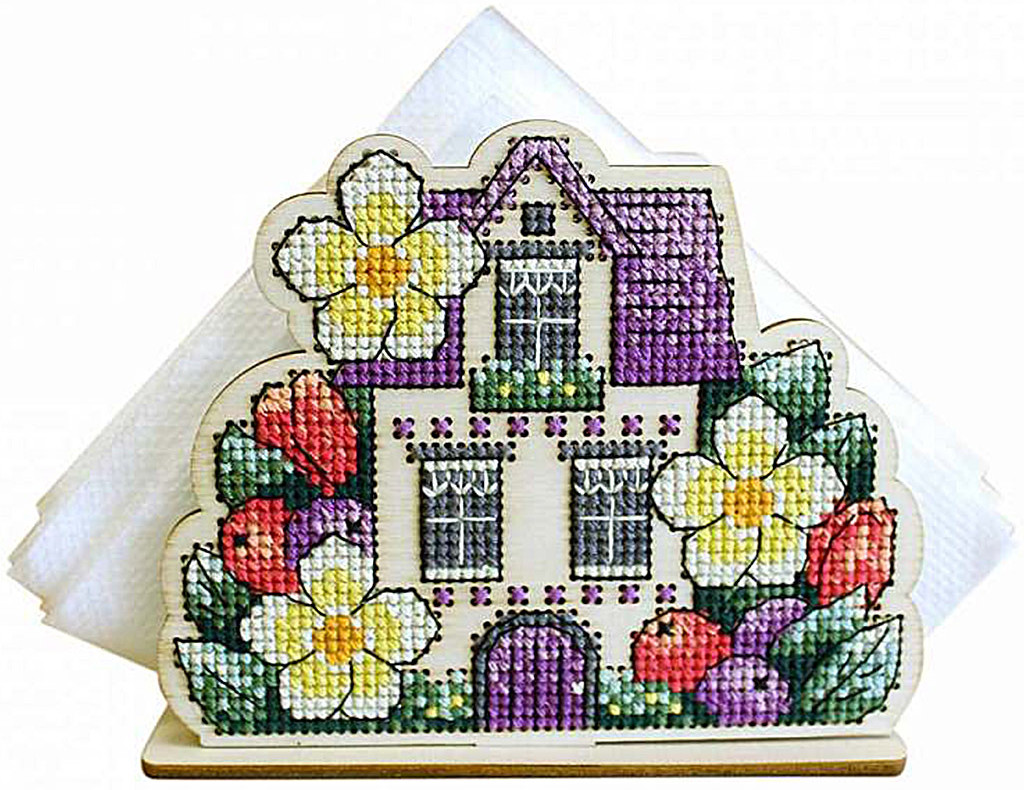 Набор для вышивания на деревянной основе «Салфетница. Домик» | М.П. Студия