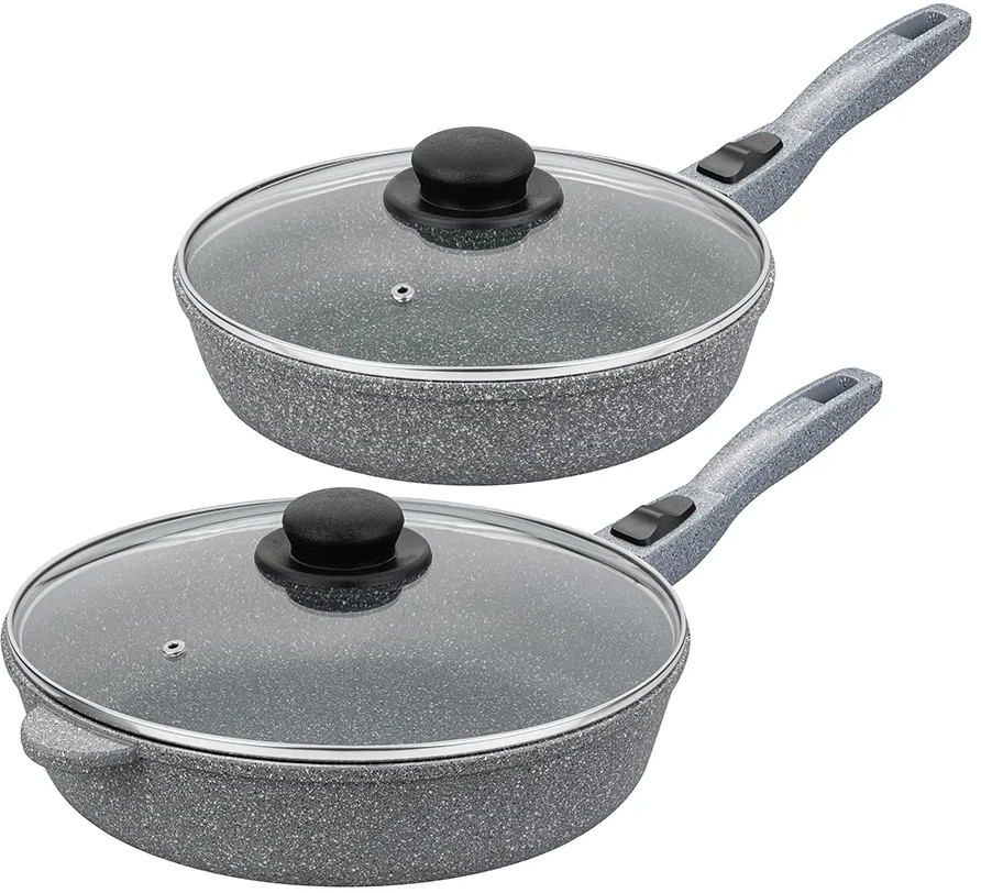 Набор сковород с крышками и съемными ручками «Серый мрамор» | Гармония вкуса | Elan Gallery