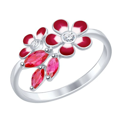 Кольцо из серебра с эмалью и фианитом | SOKOLOV