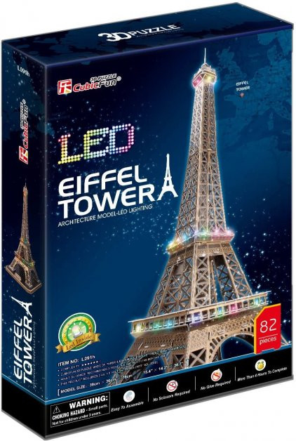 3D пазл с подсветкой «Эйфелева башня» | Шедевры мировой архитектуры | CubicFun