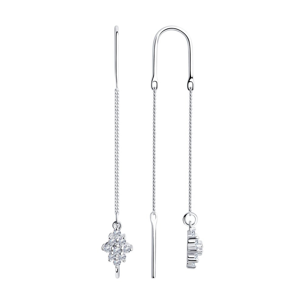 Серьги-цепочки из серебра с фианитами | SOKOLOV