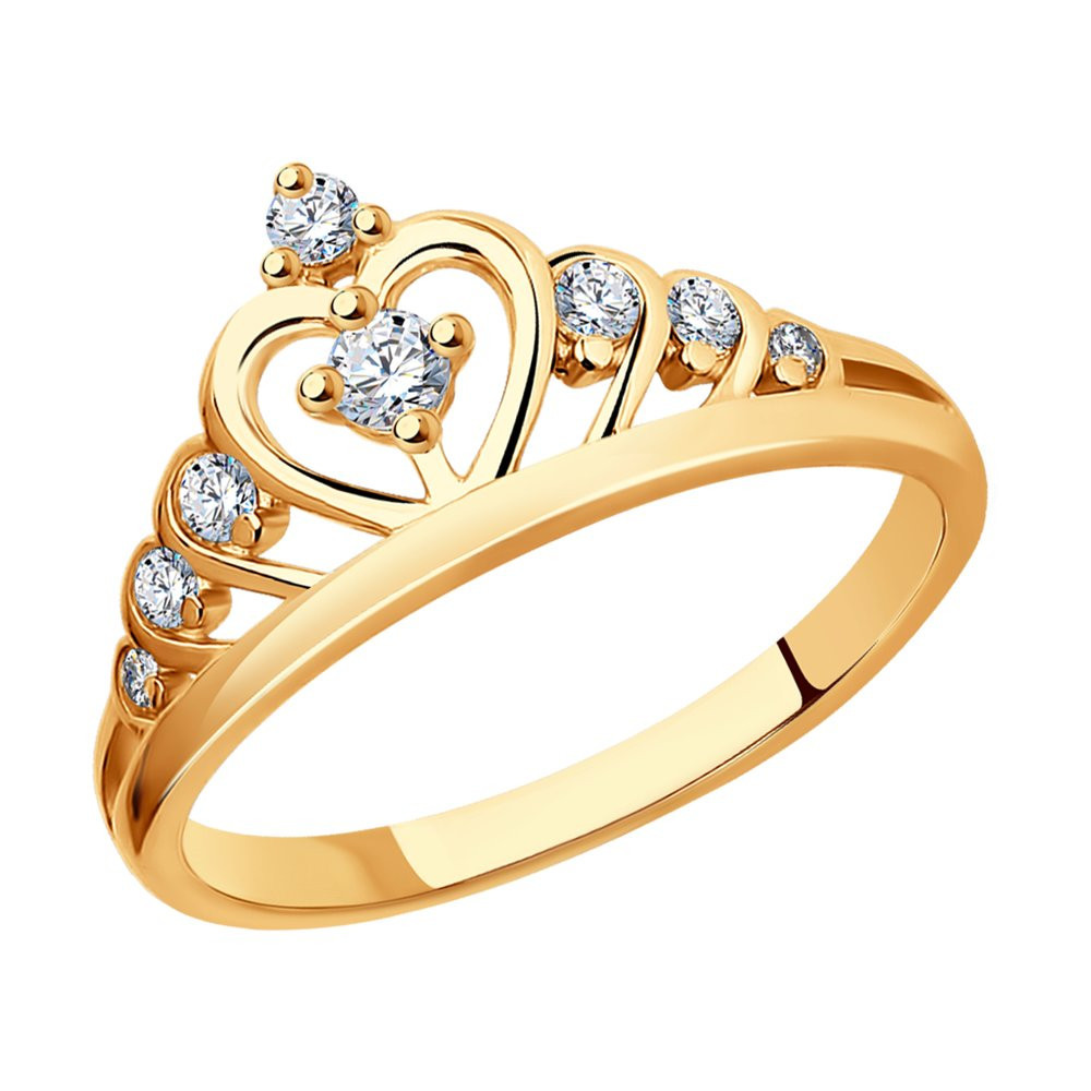 Кольцо из золочёного серебра с фианитами | SOKOLOV