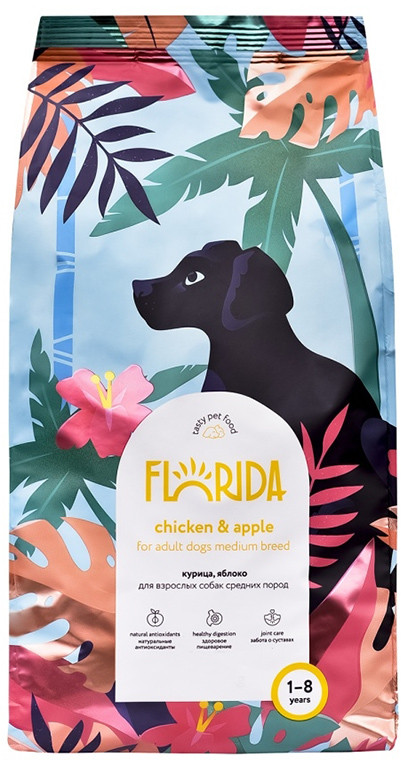 Корм для взрослых собак средних пород с курицей и яблоком | Florida
