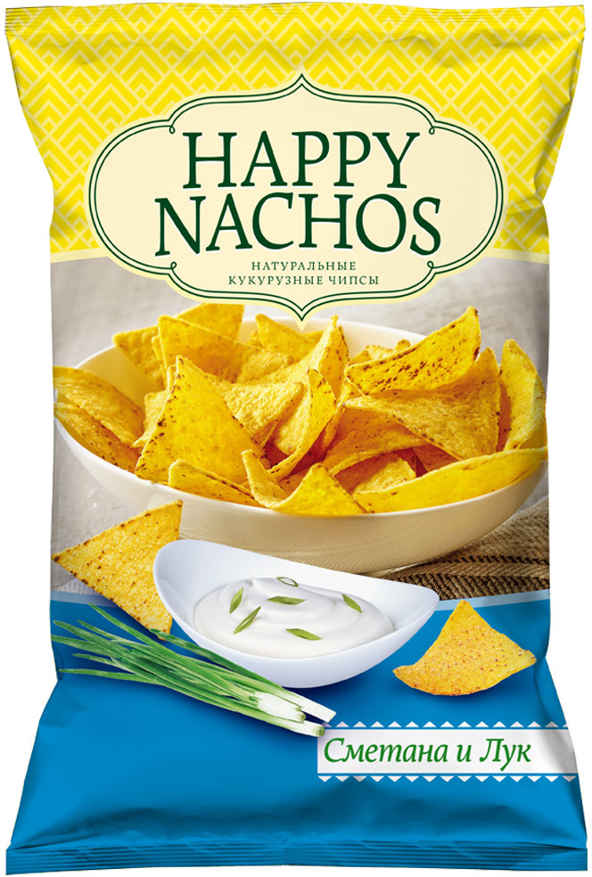Чипсы кукурузные со вкусом сметаны и лука «Happy Nachos» | Euro Foods