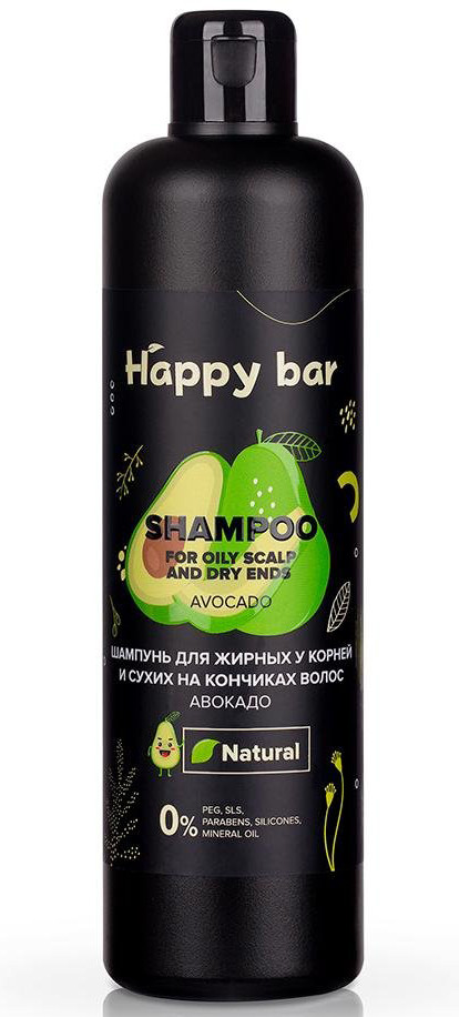 Шампунь бессульфатный для жирных у корней и сухих на кончиках волос «Авокадо» | Happy bar