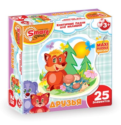 Контурный макси — пазл «Друзья. Лисенок и ежик» | Умные игры | Smart