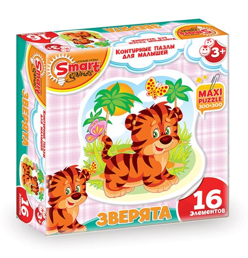 Контурный макси — пазл «Зверята. Тигренок» | Умные игры | Smart