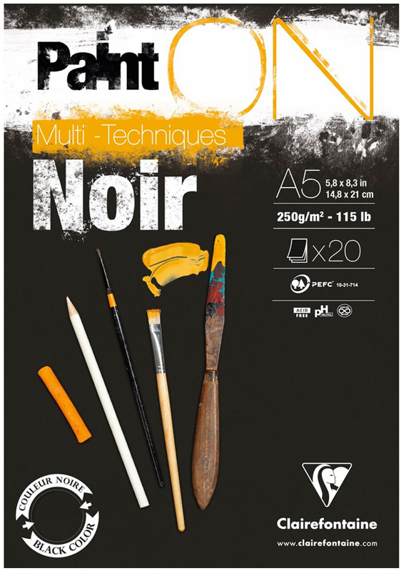 Скетчбук-альбом для смешанных техник «Noir» | Paint On | Clairefontaine