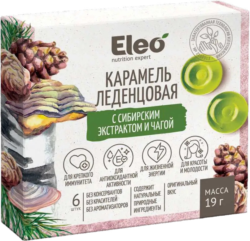 Карамель леденцовая с сибирским экстрактом и чагой | Eleo