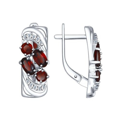 Серьги из серебра с гранатами и фианитами