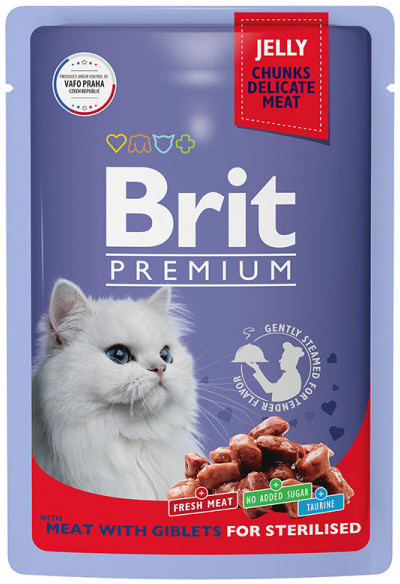 Пауч для взрослых стерилизованных кошек мясное ассорти с потрошками | Premium | Brit