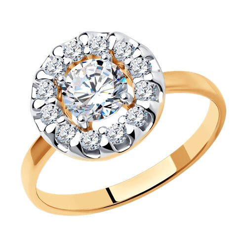 Кольцо из золочёного серебра с фианитами | SOKOLOV