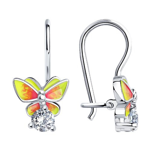 Серьги детские из серебра с эмалью и фианитами | SOKOLOV