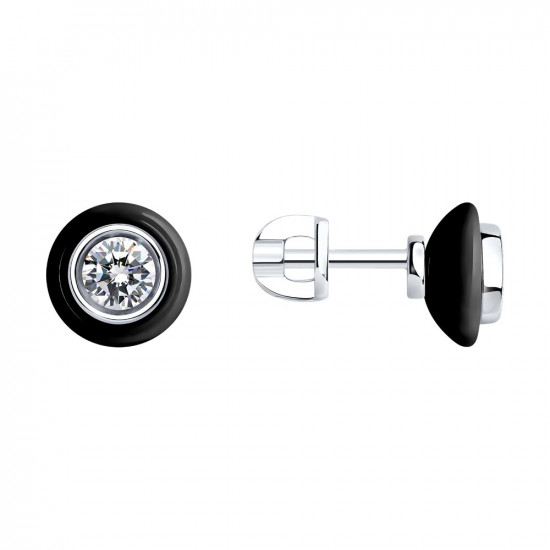 Серьги из серебра с керамическими вставками и фианитами