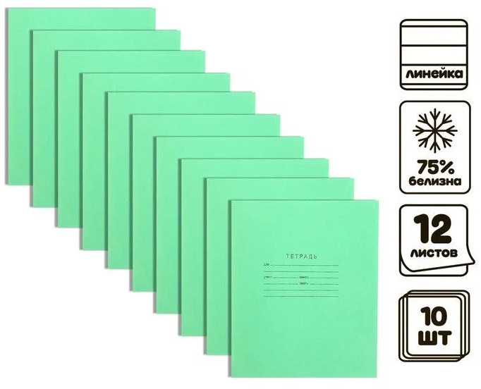 Комплект тетрадей в линейку из 10 штук, 12 листов | КПК