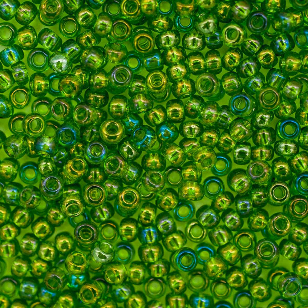 Бисер прозрачный радужный, цвет 51430 жёлто-зелёный | Preciosa