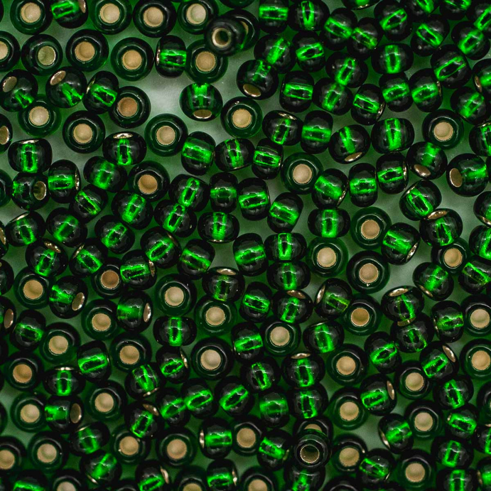 Бисер прозрачный c серебряным прокрасом, цвет 57060 насыщенный зеленый | Preciosa